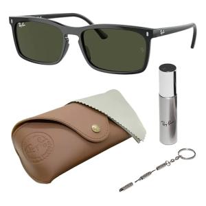 Ray-Ban RB4435 Rectangle Shaped Non-Polarized Sunglasses for Men – Includes Official RAYBAN Eyewear Kit – Ideal Formal & Casual Wear Sunglasses – Green Lens