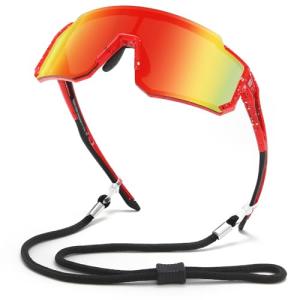DUCO Polarized Kids Sunglasses Youth Sports Cycling Shades Lightweight Frame UV400 Child Boys Girls Baseball SunGlasses DK310 (Red Frame Black White Dot Black Temple Revo Orange Lens)