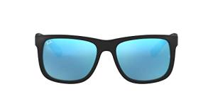 Ray-Ban Unisex RB4165 Justin Rectangular Sunglasses, Rubber Black/Blue Flash, 55 mm
