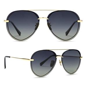 DIFF Lenox Gold + Black Grey Gradient, Designer Oversized Aviator Sunglasses for Women UV400 Polarized