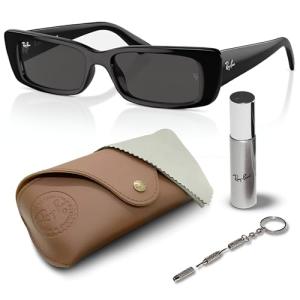 Ray-Ban RB4425 TERU BIO-BASED Rectangle Shaped Non-Polarized Sunglasses for Men & Women – Includes Official RAYBAN Eyewear Kit – Ideal Formal & Casual Wear Sunglasses – Dark Grey Lens