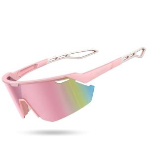 Lamicall Polarized Sports Sunglasses for Men Women, 24g Ultralight [Adjustable Nose Pad] UV400 Protection Sun Glasses for Cycling Running Baseball Fishing Golf Beach Volleyball, Deep Pink