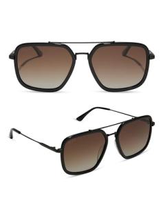 DIFF Jordan Designer Oversized Navigator Sunglasses for Women | UV400 Polarized Protection | Matte Black + Black Temple Tips + Brown Gradient