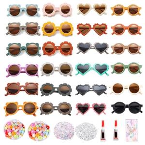 ZtohPyo 24 Pairs Kids Sunglasses DIY Kit Retro Flower Sunglasses Glasses Bulk Outdoor Eyewear for Toddler Girls Party Favor…
