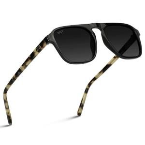 WearMe Pro Polarized Aviator One-Bridge Modern Square Unisex Sunglasses (Black Beige Tortoise/Black Gradient Lens)