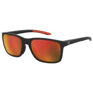 UA Hustle Rectangular Sunglasses, Shiny Black Frame w/ Infrared Mirror Lenses
