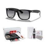 Ray-Ban RB4165 JUSTIN 622/T3 55MM Black Rubber/Plastic lens Polarized Grey Gradient Square Sunglasses For Men + BUNDLE with Designer iWear Eyewear Kit