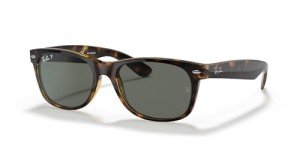 Ray-Ban RB2132 New Wayfarer Square Sunglasses, Tortoise/Polarized Green, 58 mm