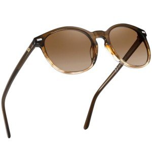 DUCO Retro Round UV400 Polarized Sunglasses for Women Men Vintage Shades Classic AcetatDe Trendy Fashion Sunglass DC1230 (Gradient Brown Frame Brown Lens)