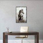 Horse Wooden Farmhouse Wall Art: Farmed Rustic Gray Horse Decor Nature Wildlife Portrait Painting Western Animals for Bedroom Farm 16x12
