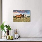 WALLSUP DECOR Animal Horses Wall Art Painting - Wildlife Canvas Picture Western Lovely Horse Playing Running on Grass Artwork for Bedrooms Hallway