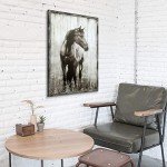 Horse Wooden Farmhouse Wall Art: Farmed Rustic Gray Horse Decor Nature Wildlife Portrait Painting Western Animals for Bedroom Farm 16x12