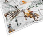 Western Cowboy Blanket, Wild West Cowboy Ride Horse Desert Cactus Cozy Warm Bed Couch Throw Blanket, Farmhouse Country American West Theme Fleece Flannel Throws to Decorate The Room and Bedroom