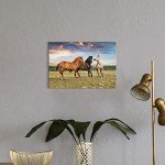 WALLSUP DECOR Animal Horses Wall Art Painting - Wildlife Canvas Picture Western Lovely Horse Playing Running on Grass Artwork for Bedrooms Hallway