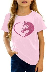 Zylkor Horse Shirts for Girls Love Horses Shirt Youth Horseback Riding Casual Animal Graphic Tees 8-15 Year Old