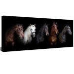 Large Animal Canvas Wall Art Black and White Horse Picture Prints Inspirational Horses Wall Decor Living Room Modern Artwork Home Decoration Framed Ready to Hang 20"x48"