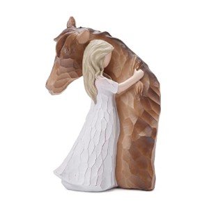 Truly a Friend Horses and Guardian Angel Statues, Sculpted Hand-Painted Girl Embracing Horse Figurines, Gifts for Horse Lover Cowgirls, Loss of Horse Remembrance Gifts, Birthday Christmas Horse Stuff
