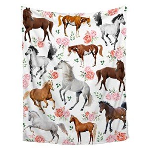 Horse Gifts for Girls Women Throw Blanket - Ultra Soft & Plush, Lightweight & Cozy, Breathable Horse Flower Bed Blanket - Animal Lovers, 40"x50" - Kids/Throw Size