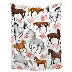 Horse Gifts for Girls Women Throw Blanket - Ultra Soft & Plush, Lightweight & Cozy, Breathable Horse Flower Bed Blanket - Animal Lovers, 40"x50" - Kids/Throw Size