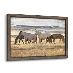Wild Horses Wall Art Framed: Wildlife Animals Pictures Horse Artwork Painted Wood Painting for Bedroom(12x16)