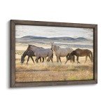 Wild Horses Wall Art Framed: Wildlife Animals Pictures Horse Artwork Painted Wood Painting for Bedroom(12x16)