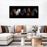 Large Animal Canvas Wall Art Black and White Horse Picture Prints Inspirational Horses Wall Decor Living Room Modern Artwork Home Decoration Framed Ready to Hang 20"x48"