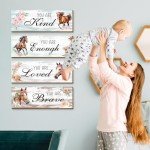 Thrist Cowgirl Horse Theme Wall Decor 4PCS Wooden Inspirational Cowgirl Theme Horse Wall Art Picture Painting Loved Brave Kind Enough Positive Quotes Wall Decor for Bathroom Bedroom Living Room