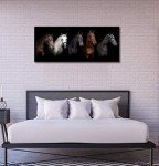 Large Animal Canvas Wall Art Black and White Horse Picture Prints Inspirational Horses Wall Decor Living Room Modern Artwork Home Decoration Framed Ready to Hang 20"x48"