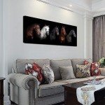 Large Animal Canvas Wall Art Black and White Horse Picture Prints Inspirational Horses Wall Decor Living Room Modern Artwork Home Decoration Framed Ready to Hang 20"x48"