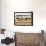 Wild Horses Wall Art Framed: Wildlife Animals Pictures Horse Artwork Painted Wood Painting for Bedroom(12x16)