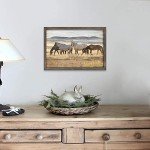 Wild Horses Wall Art Framed: Wildlife Animals Pictures Horse Artwork Painted Wood Painting for Bedroom(12x16)