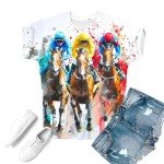 Generic Womens Horse Racing Tops Cap Sleeve Summer Retro Blouse Crew Neck Graphic Tee Shirt Stylish Workout Tshirts for Ladies, Large