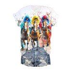 Generic Womens Horse Racing Tops Cap Sleeve Summer Retro Blouse Crew Neck Graphic Tee Shirt Stylish Workout Tshirts for Ladies, Large