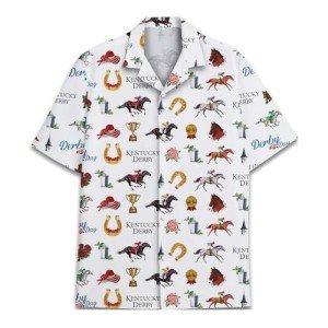 Kentucky Derby Horse Pattern Hawaiian Shirt Funny Men’s Button Down Horse Racing Hawaiian Shirt