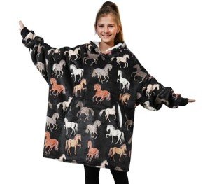 Huglanket Horse Gifts for Girls, Women, Horse Lovers, Wearable Horse Blanket Hoodie, Super Soft Warm Cozy with 2 Pockets - One Size Fits Most