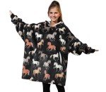 Huglanket Horse Gifts for Girls, Women, Horse Lovers, Wearable Horse Blanket Hoodie, Super Soft Warm Cozy with 2 Pockets - One Size Fits Most