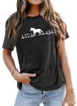 VVNTY Horse Lover Shirt Women: Horse Heartbeat T Shirt Funny Horses T-Shirt Casual Animal Graphic Tees Grey