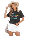 Zylkor Funny Saying Shirt for Women Funny Letter Printed Shirts Horse Lover T-Shirt Ride Horses Letter Graphic Tops Gray