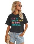 Zylkor Funny Saying Shirt for Women Funny Letter Printed Shirts Horse Lover T-Shirt Ride Horses Letter Graphic Tops Gray