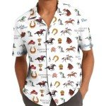Kentucky Derby Horse Pattern Hawaiian Shirt Funny Men’s Button Down Horse Racing Hawaiian Shirt