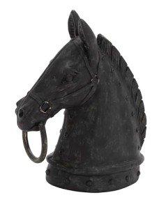 Deco 79 Polystone Horse Decorative Sculpture Antique Style Head Home Decor Statue with Hitching Post and Gold Accents, Accent Figurine 9" x 6" x 12", Black
