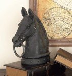 Deco 79 Polystone Horse Decorative Sculpture Antique Style Head Home Decor Statue with Hitching Post and Gold Accents, Accent Figurine 9" x 6" x 12", Black