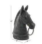 Deco 79 Polystone Horse Decorative Sculpture Antique Style Head Home Decor Statue with Hitching Post and Gold Accents, Accent Figurine 9" x 6" x 12", Black