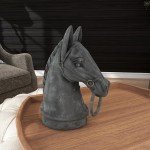 Deco 79 Polystone Horse Decorative Sculpture Antique Style Head Home Decor Statue with Hitching Post and Gold Accents, Accent Figurine 9" x 6" x 12", Black
