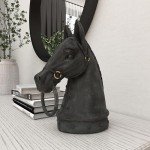 Deco 79 Polystone Horse Decorative Sculpture Antique Style Head Home Decor Statue with Hitching Post and Gold Accents, Accent Figurine 9" x 6" x 12", Black