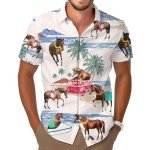 Horse Men's Hawaiian Shirt, Summer Beach Horse Button Shirt Men, Funny Horse Shirt Men, Dad Gifts, Birthday Gifts for Men (XL)