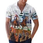 Funny Horse Hawaiian Shirts for Men Women, Love Horse Racing Hawaiian Summer Short-Sleeve Casual Relaxed-Fit Button-Down