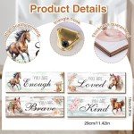 Thrist Cowgirl Horse Theme Wall Decor 4PCS Wooden Inspirational Cowgirl Theme Horse Wall Art Picture Painting Loved Brave Kind Enough Positive Quotes Wall Decor for Bathroom Bedroom Living Room