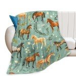Horse Blanket Cute Horses Flowers Decor Throw Blanket Gifts for Girls Boys Animal Lover Couch Bedding Super Warm Soft Plush Lightweight Fleece Flannel Blanket for Kids Adults Men Women 50"X40"