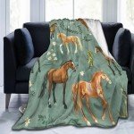 Horse Blanket Cute Horses Flowers Decor Throw Blanket Gifts for Girls Boys Animal Lover Couch Bedding Super Warm Soft Plush Lightweight Fleece Flannel Blanket for Kids Adults Men Women 50"X40"